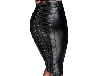Handmade Lambskin Leather Pencil Skirt: Lace-up Back Design - Etsy