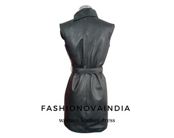 Handmade Lambskin Leather Dress: Sleeveless Party Cocktail Outfit