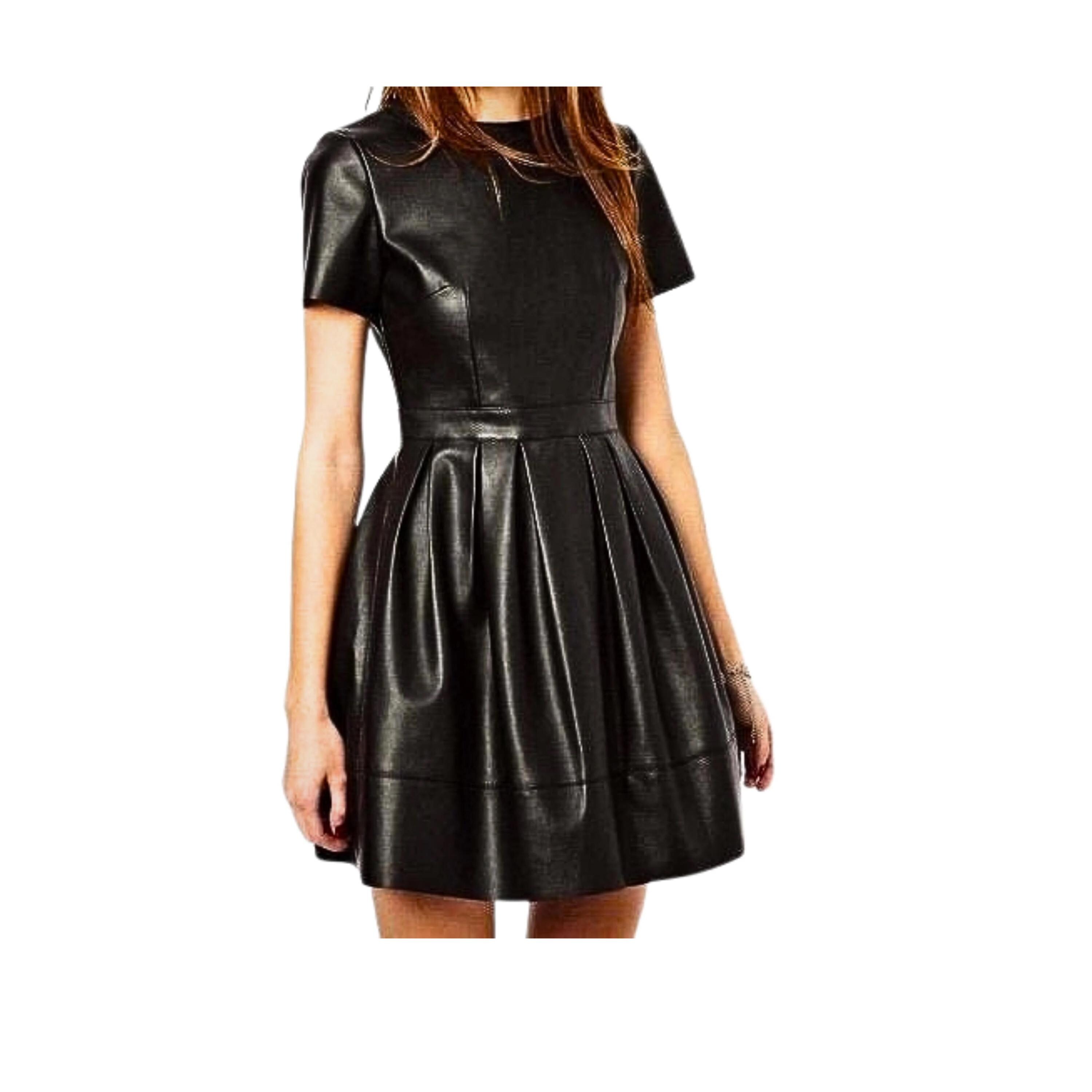leather fit and flare dress Taylor Laser Cut Leather Dress