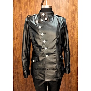 Handmade Women&#39;s Genuine Lambskin Leather Vintage Jacket – 60s Gothic Military Coat.