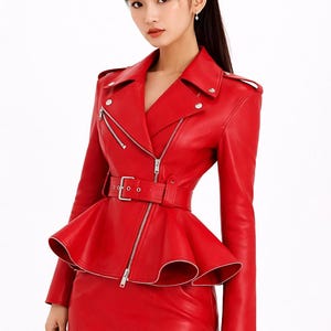 Chaqueta de motociclista de piel de cordero hecha a mano: estilo vintage para mujer imagen 2