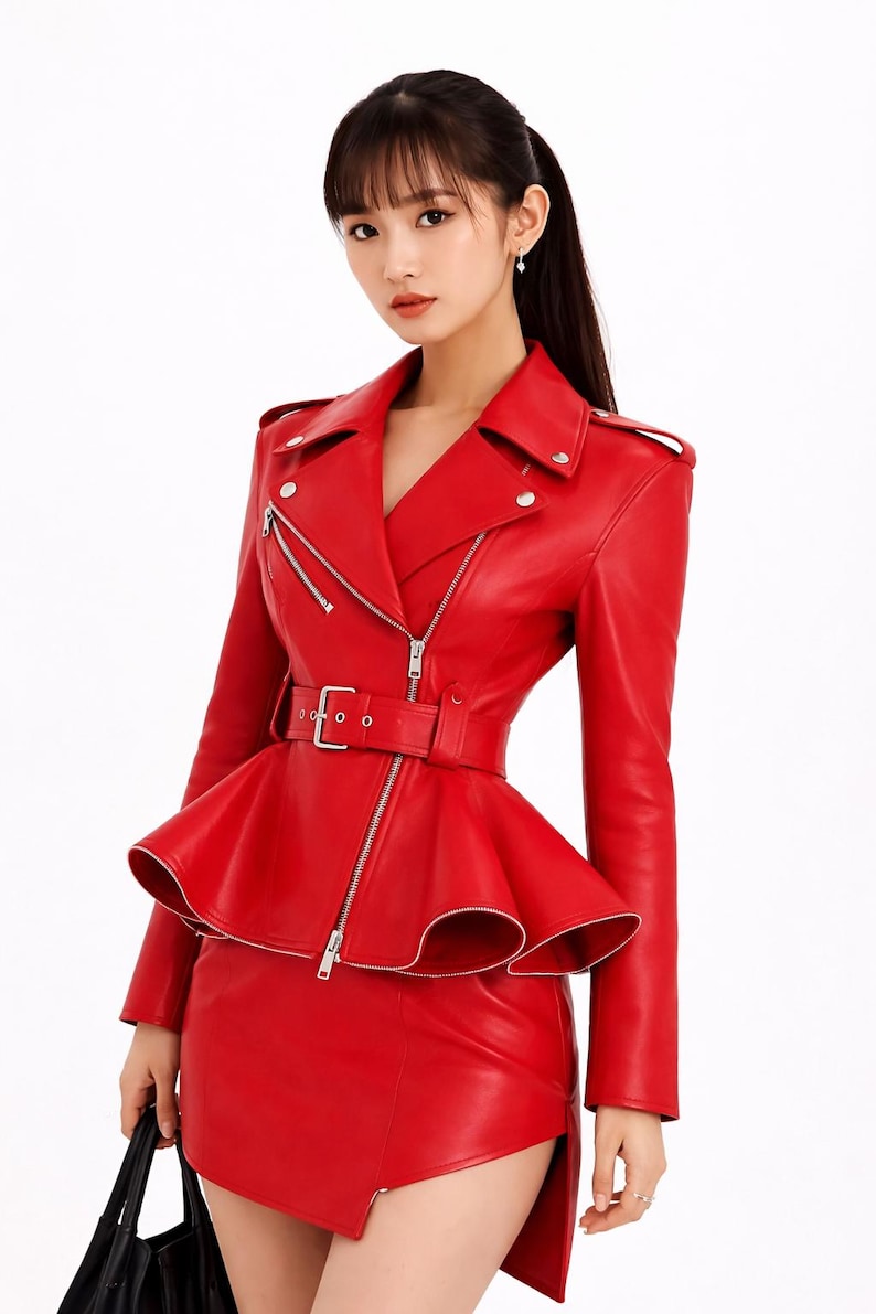 Chaqueta de motociclista de piel de cordero hecha a mano: estilo vintage para mujer imagen 2