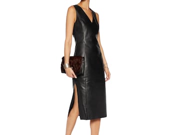 Robe en cuir d'agneau faite main : tenue sans manches pour femme
