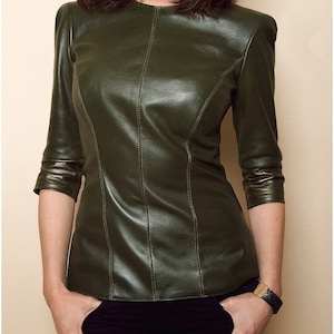 Handmade Women's Lamb Skin Leather Celebrity top ,  Leather top,  Women's Vintage Leather top ,Genuine Leather Top