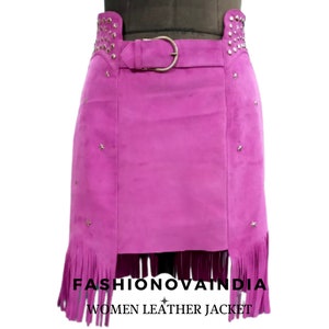 Handmade Lambskin Suede Leather Skirt: Studded Mini Skirt