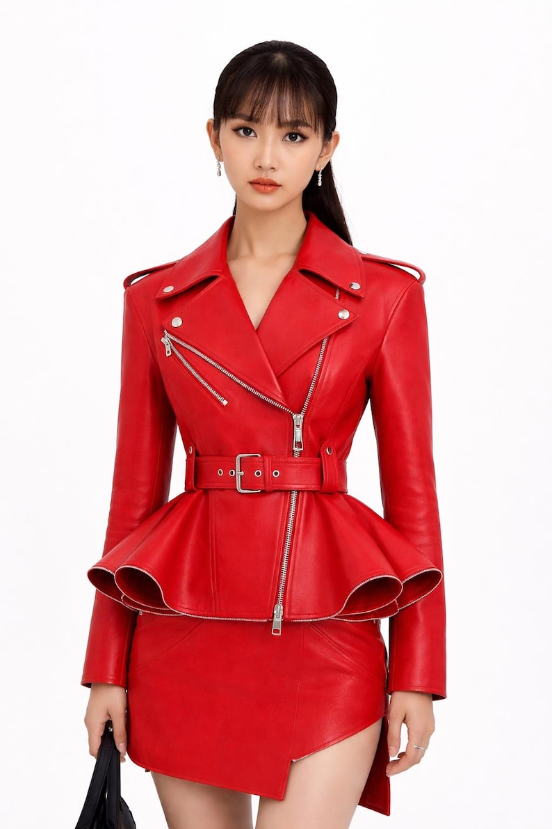 Chaqueta de motociclista de piel de cordero hecha a mano: estilo vintage para mujer imagen 1