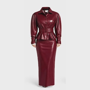 peplum leather dress extended:315638