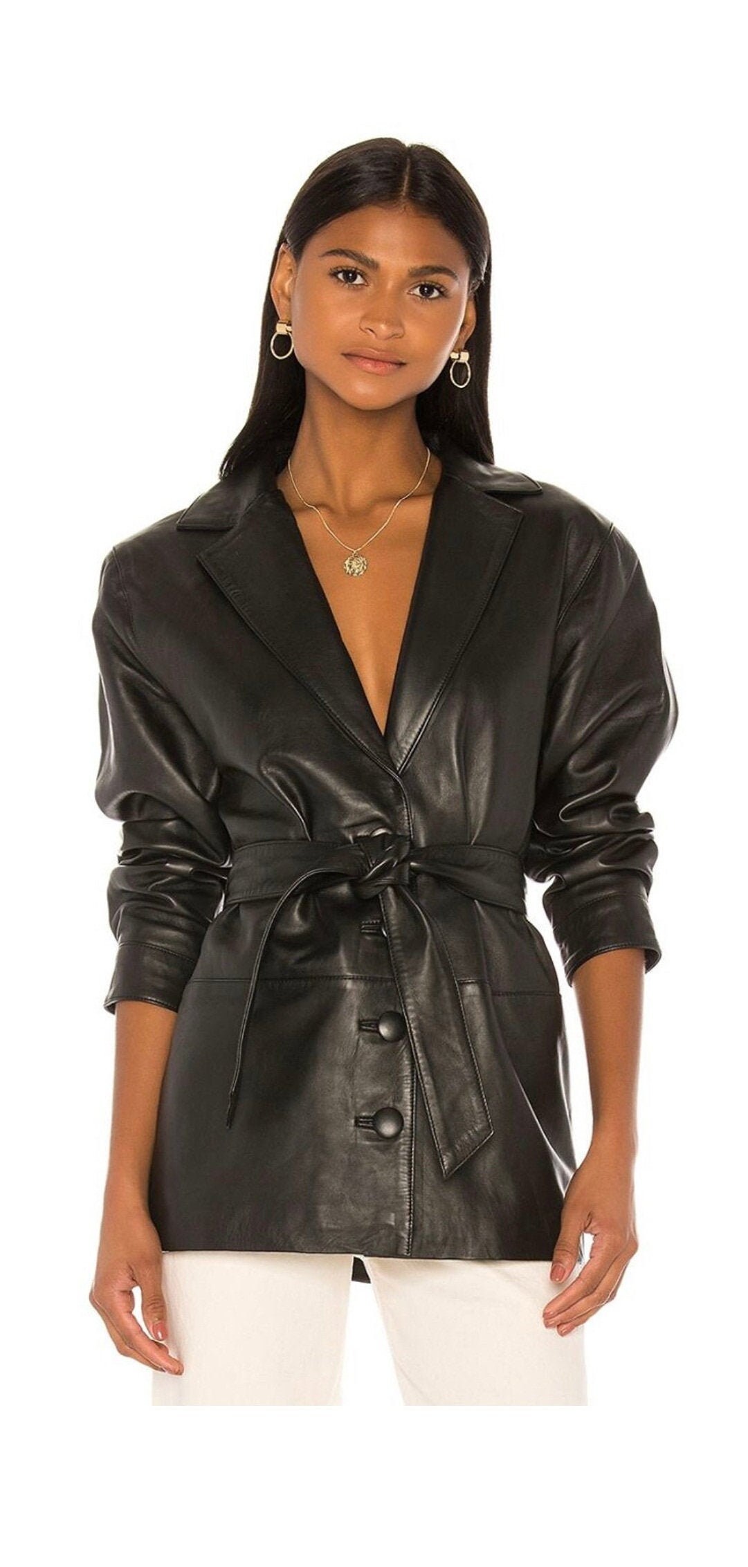 DRESS LEATHER COAT (BLACK) sheer sr