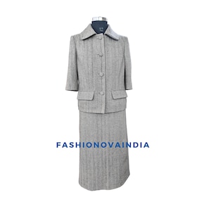 Vintage Tweed Wool Coat & Skirt Set: Made-to-Measure Women&#39;s Suit