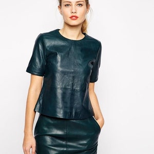 Handmade Women's lamb Skin Leather Top with skirt dress,Soft Leather Outfit,Women's soft Leather skirt and top,Genuine Leather skirt and top