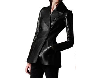 Handmade Women&#39;s lamb Skin Vintage Leather Dress , Leather Outfit, Leather Jacket , Women&#39;s Full Leather Coat, Genuine Leather Jacket