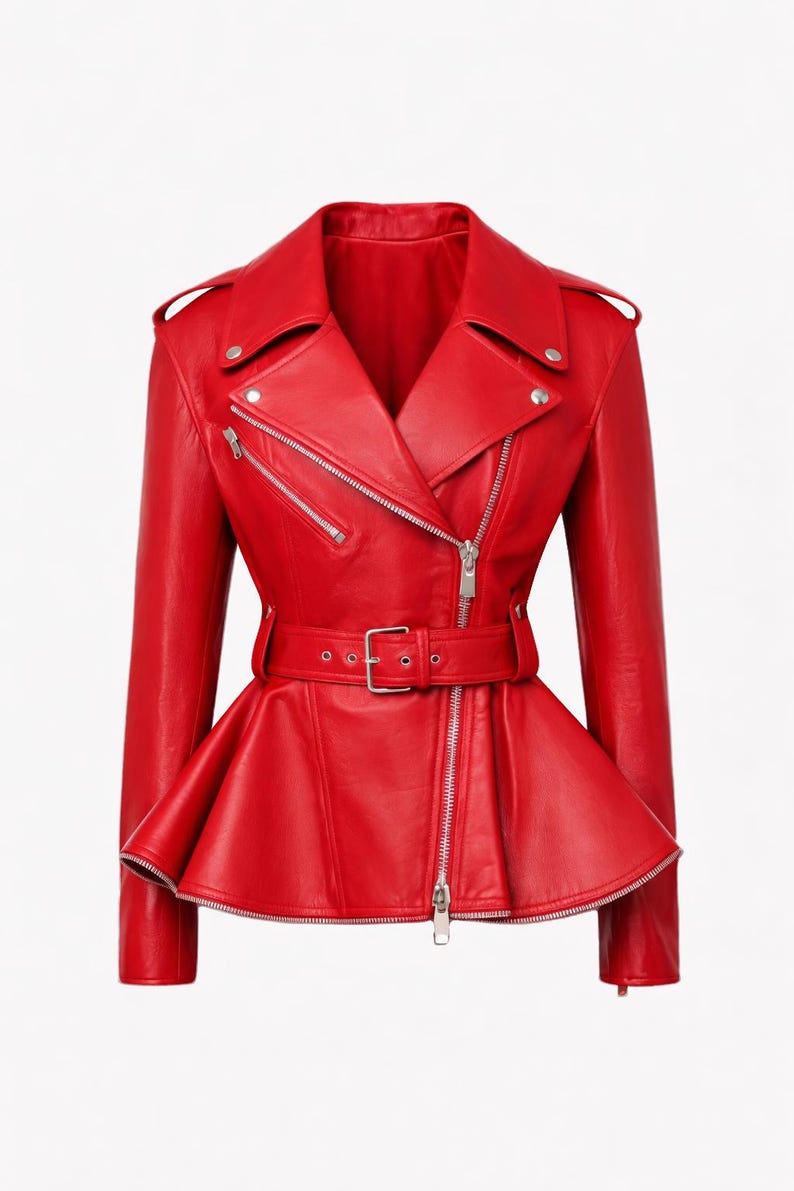 Chaqueta de motociclista de piel de cordero hecha a mano: estilo vintage para mujer imagen 4