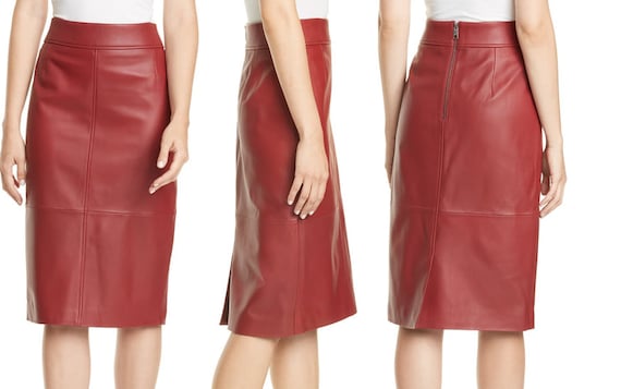 selrita leather pencil skirt ruby