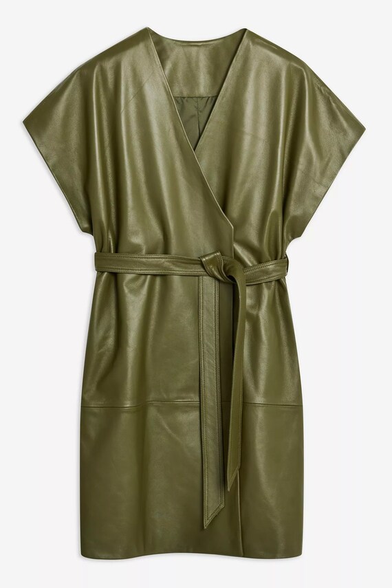 Handmade Lambskin Leather Wrap Dress: Women's Genuine Leather Outfit