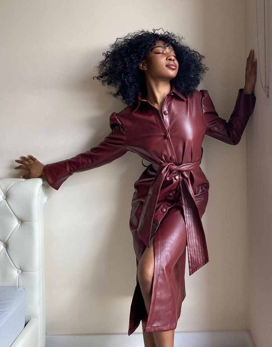 Burgundy Leather Dress Etsy UK