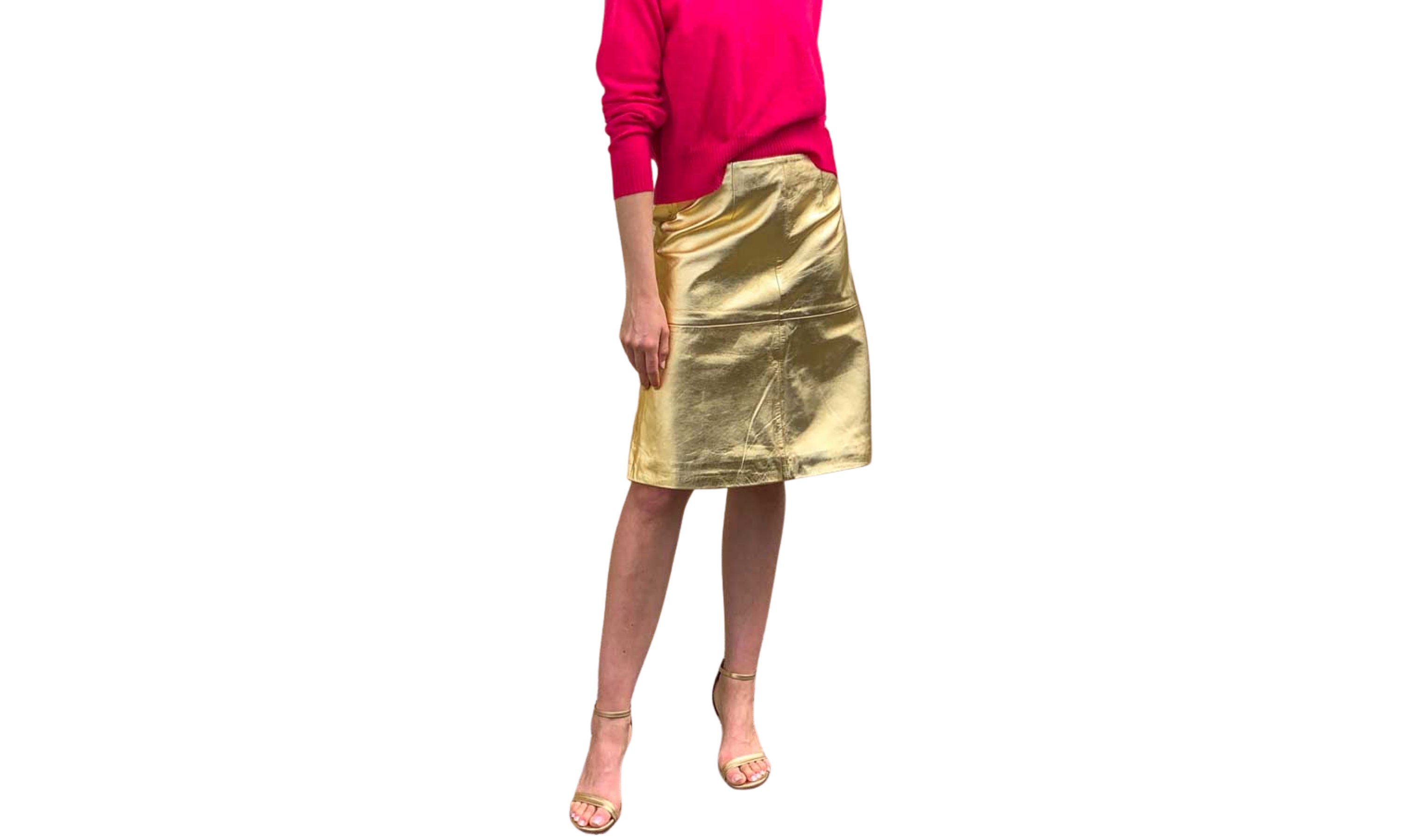 Gold leather hotsell pencil skirt