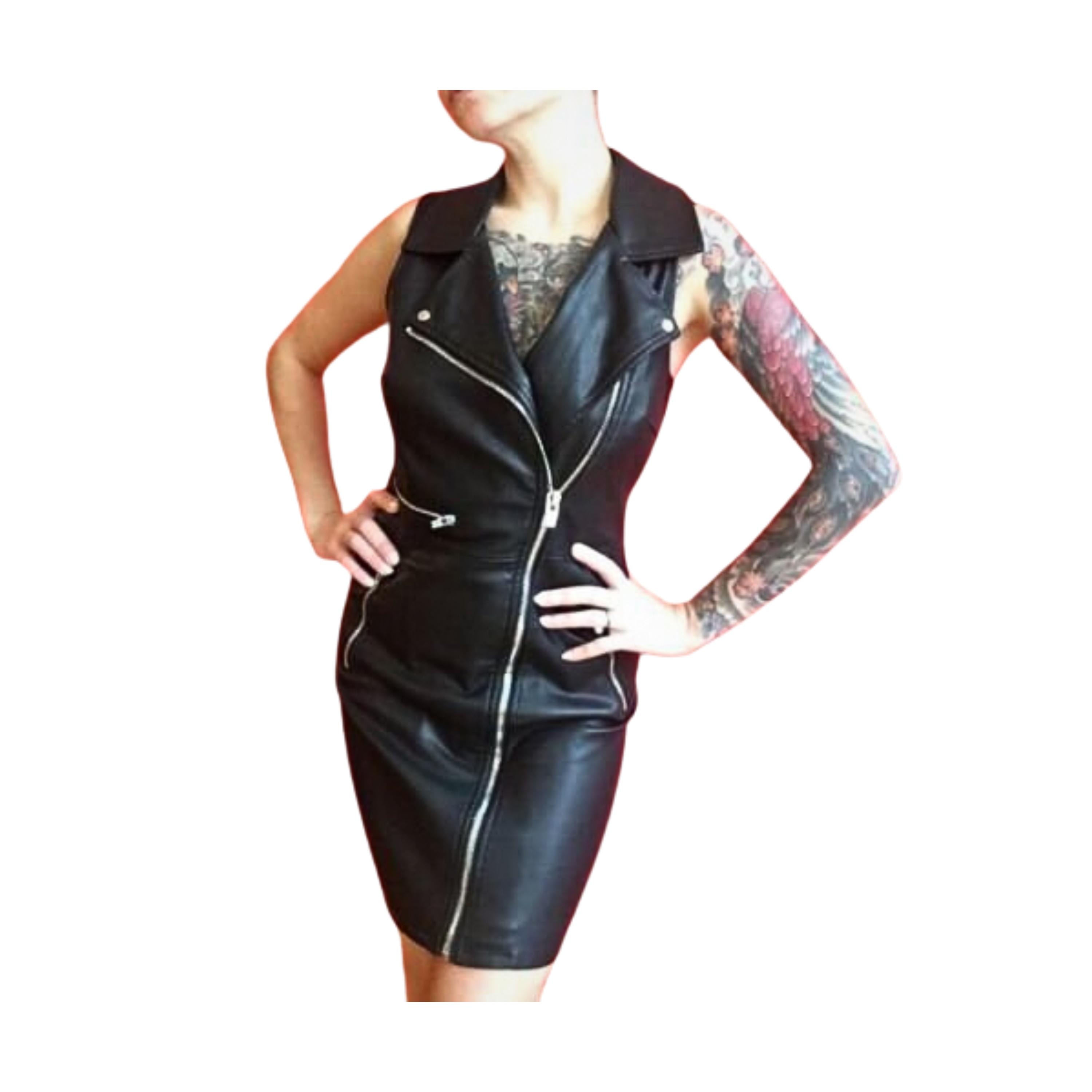 moto leather dress Padded Moto Leather Dress 8 / Black / Lambskin Leather Silver Zippers