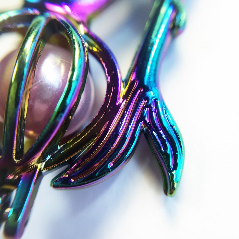 Rainbow Mermaid Pearl Cage with mount necklace bracelet earrings key chain zipper pull gift present pick an oyster anidized titanium