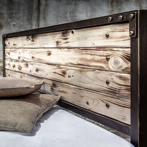 Artisan Industrial Style Wrought Iron And Wood HEADBOARD - Model MIRTO | Farmhouse Decor With Natural Beauty Charm | Special Aged Style