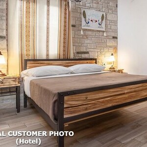 Industrial Metal and Wood Bed Frame 160x200 180x200 MIRTO | Wrought Iron & Solid Pine | Rustik image 13