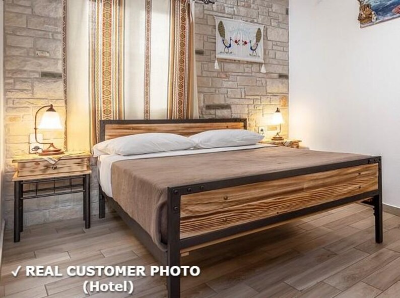 Industrial Metal and Wood Bed Frame 160x200 180x200 MIRTO | Wrought Iron & Solid Pine | Rustik image 13