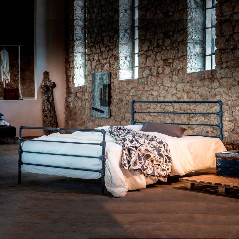 Industrial Metal Bed Frame 160x200 180x200 ROXANI Minimal Loft Design
