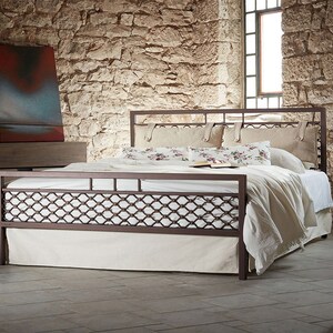 Wrought Iron Bed EKAVI | Industrial-Style Bed With Wrought Iron And Iron Grid Designbed Frame | Headboard and Footboard Iron Bed Frame
