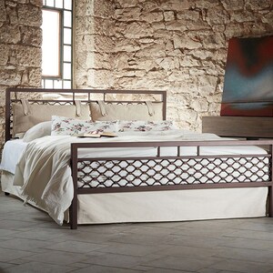 Wrought Iron Bed EKAVI | Industrial-Style Bed With Wrought Iron And Iron Grid Designbed Frame | Headboard and Footboard Iron Bed Frame