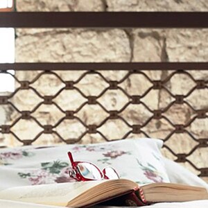 Wrought Iron Bed EKAVI | Industrial-Style Bed With Wrought Iron And Iron Grid Designbed Frame | Headboard and Footboard Iron Bed Frame
