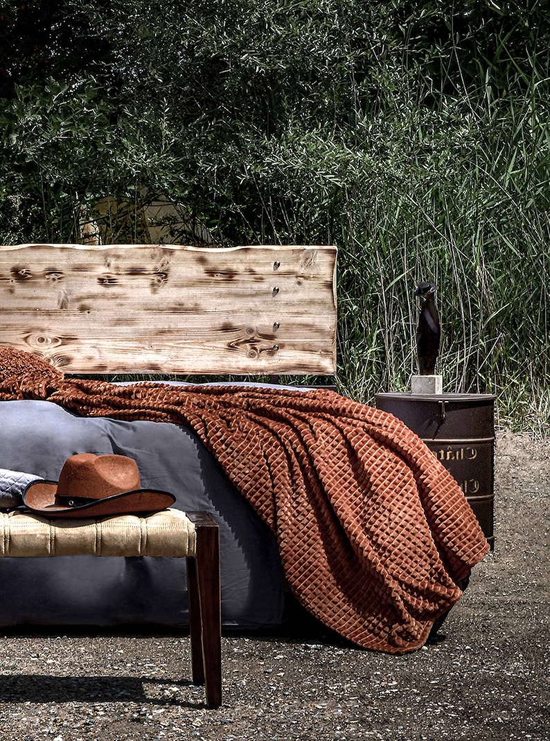 Stylish And Stable Industrial Design Handmade Iron Bed - Model DAFNI | Nature Charming Iron & Wooden King Size Queen Bed | Farmhouse Decor
