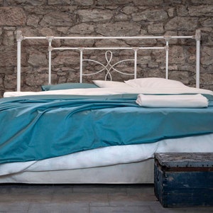 Retro style with a puristic touch Handmade Iron HEADBOARD Southern style Bed frame | Model THALIA Wrought Iron Bed | Luxury room Decor
