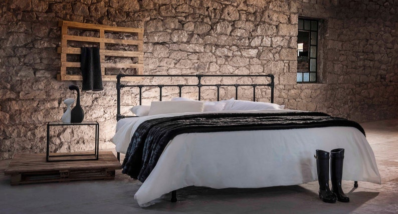 Antique Iron Industrial Style Elemental Dreams Bed- Model IRIS | Elegant Platform Bed | Custom-Made Luxury Bed Frame | Elegant Bedroom Decor