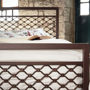 Wrought Iron Bed EKAVI | Industrial-Style Bed With Wrought Iron And Iron Grid Designbed Frame | Headboard and Footboard Iron Bed Frame