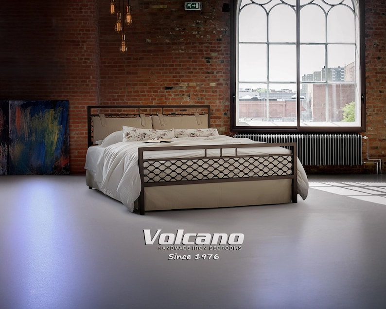 Wrought Iron Bed EKAVI | Industrial-Style Bed With Wrought Iron And Iron Grid Designbed Frame | Headboard and Footboard Iron Bed Frame