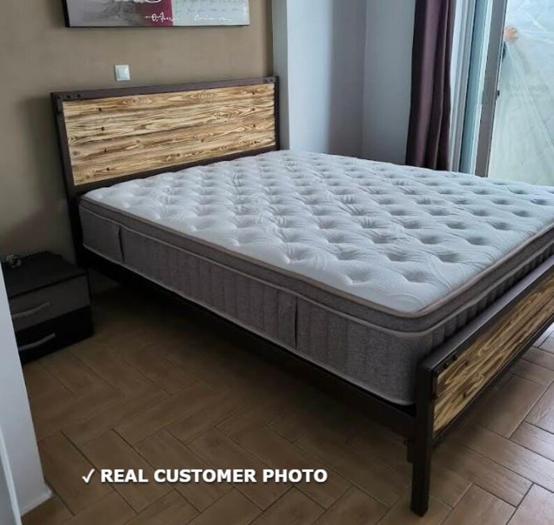 Industrial Metal and Wood Bed Frame 160x200 180x200 MIRTO | Wrought Iron & Solid Pine | Rustik image 14