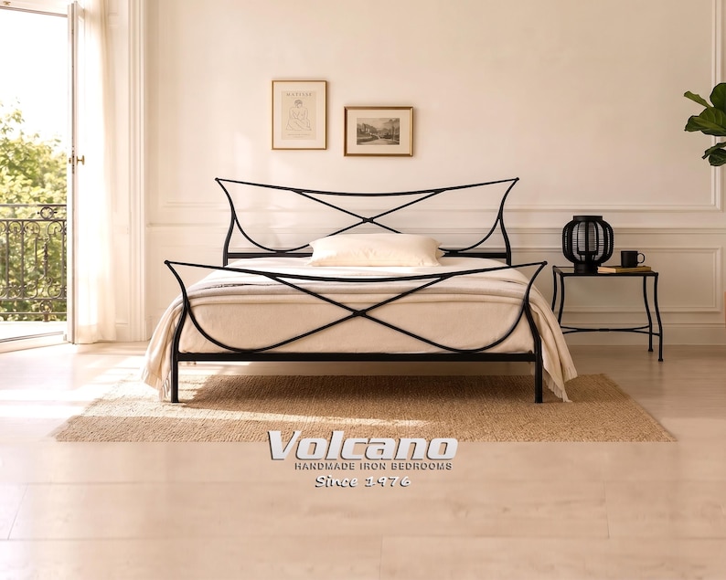 Metal Bed 160x200 180x200 VENETIA – Wrought Iron Double Bed Frame, Classic Symmetry Design