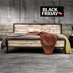 Bett aus Eisen und Holz Industrieller Stil Handgemacht -Modell Mirto