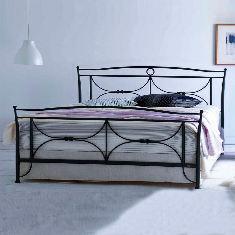 Blackish Modern Elegance: Handmade Iron Bed - Model ELENA | Contemporary Shaker Design With Blacksmith Style And Multicultural Bed Frame
