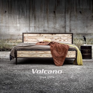 Industrial Metal and Wood Bed Frame 160x200 180x200 MIRTO | Wrought Iron & Solid Pine | Rustik