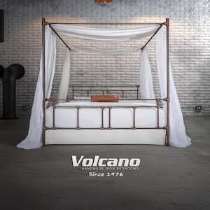 Cama de dossel industrial em metal, 160x200 ou 180x200, estilo loft, modelo ARMONIA SKY.