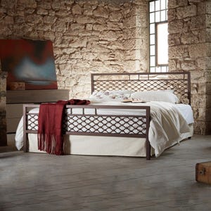 Wrought Iron Bed EKAVI | Industrial-Style Bed With Wrought Iron And Iron Grid Designbed Frame | Headboard and Footboard Iron Bed Frame