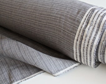 Grey Silver Striped Linen Fabric, Medium Weight Gray Linen By Yard, Striped Fabric, Fashion Fabric, Apparel Fabric, Shirting Linen Fabric