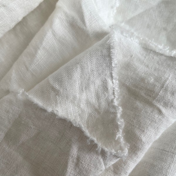 Ivory Linen Fabric - Washed - weight 5.5 oz/yd2 (185 GSM) - width 56" (142 cm), Off-White Flax Linen, Milk Fabric