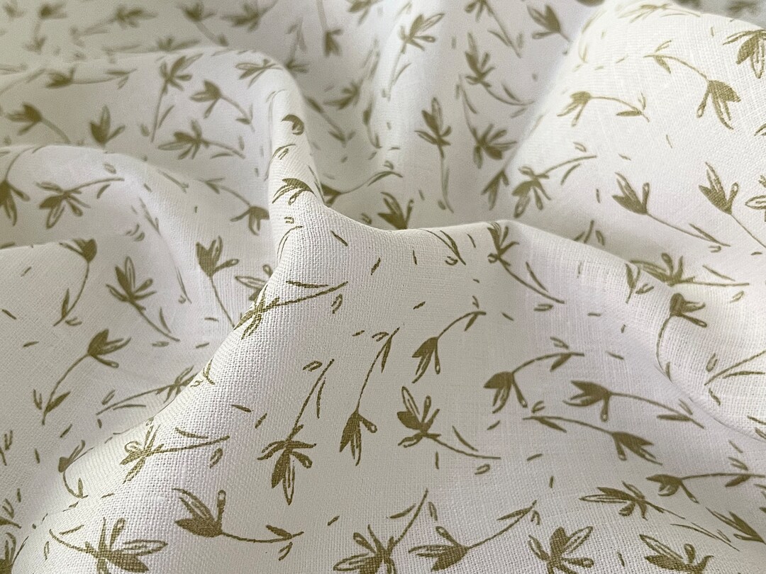 20 Yards Foliage Print Linen Fabric Deadstock Flax Linen Fabric