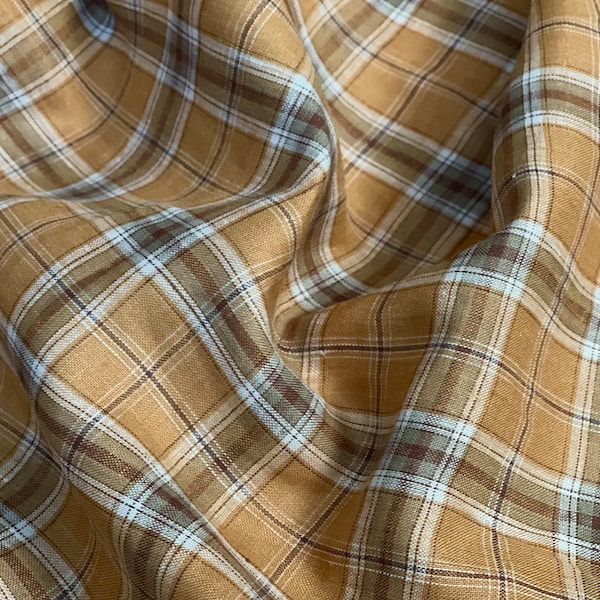 Deadstock Linen Fabric - Mustard Plaid - weight 4oz/yd2 (135 GSM) - width 57" (147cm)