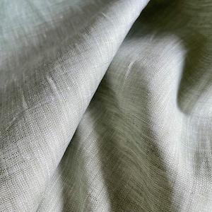 Deadstock Linen Fabric - Sage Green Melange - weight 3.8oz/yd2 (130 GSM) - width 57&quot; (147 cm), Lightweight Yarn Dyed Sage Green Fabric