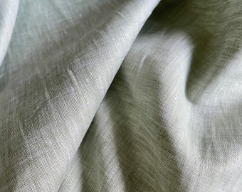 Deadstock Linen Fabric - Sage Green Melange - weight 3.8oz/yd2 (130 GSM) - width 57" (147 cm), Lightweight Yarn Dyed Sage Green Fabric