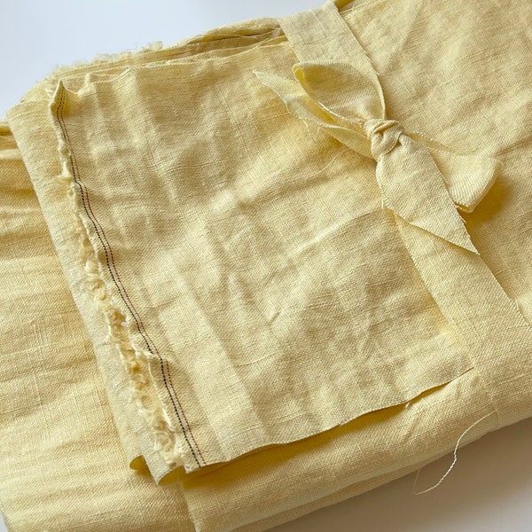 Linen Fabric Scraps, Yellow Linen Fabric Remnants, Embroidery Linen, White Fabric, Doll Making Fabric, Collage Fabric