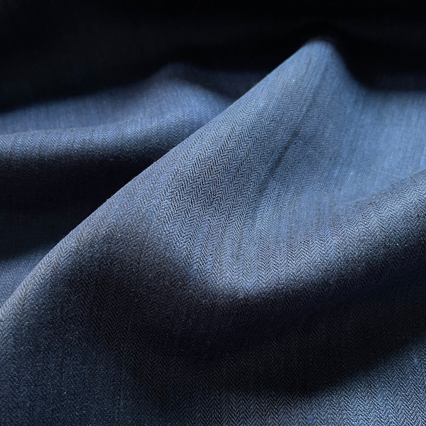 Navy Herringbone Linen Fabric - weight 5.8 oz/yd2 (195 GSM) - width 57" (147 cm) - Dark Blue Chevron Fabric - Medium Weight Flax Linen