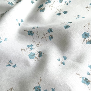 Tela de lino de stock muerto - Estampado floral azul - Peso: 140 g/m² - Ancho: 147 cm - Lino floral - Tela para coser primavera/verano